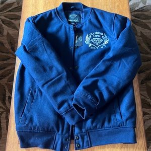Diamond Supply Co Varsity Jacket Men's Large Navy Embroidered Letterman’s Coat